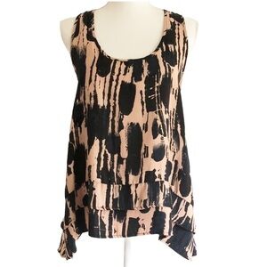 Aqua Silk Tank Top Tiered Hem Medium Black Peach